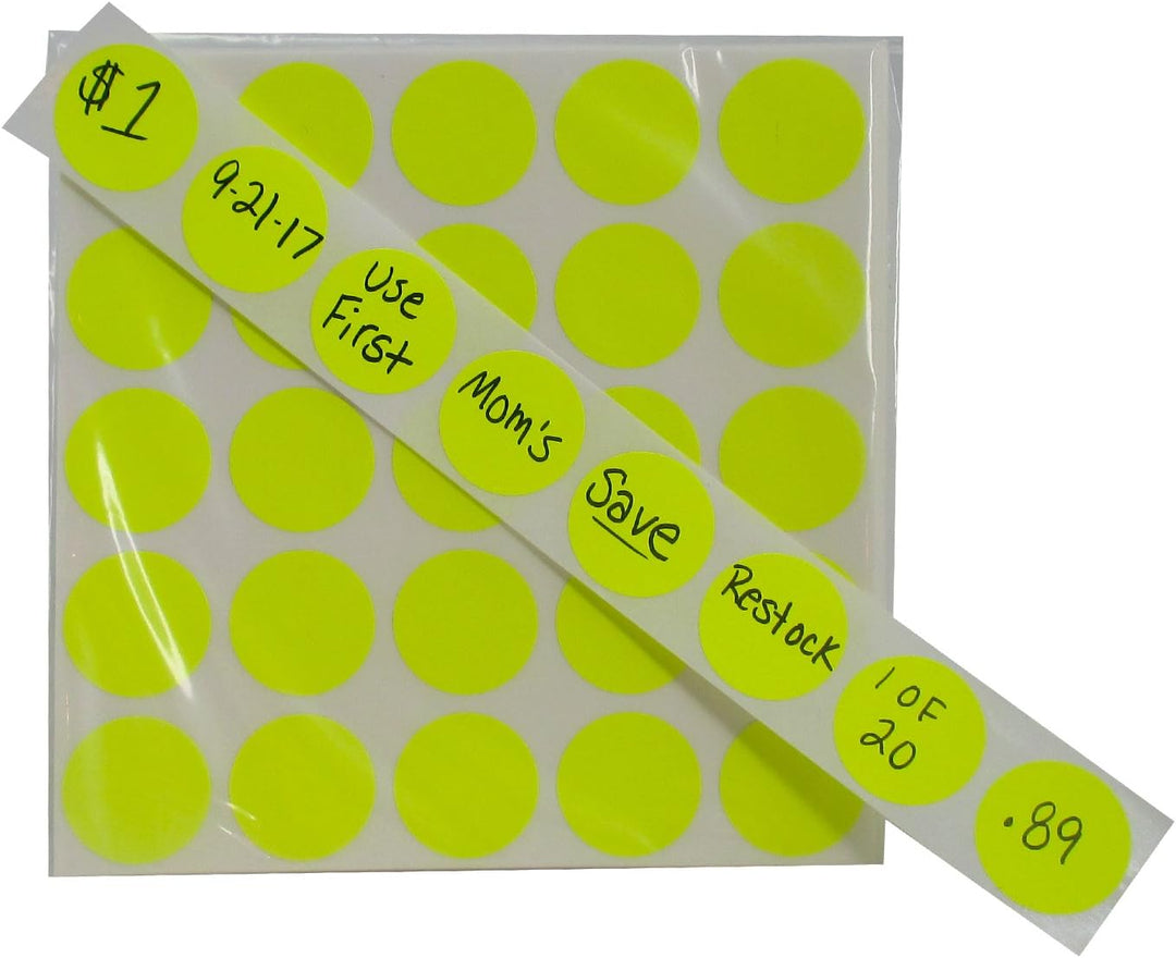 Color Coding Labels Super Bright Fluorescent Neon Yellow Round Circle Dots for Organizing Inventory 1 Inch 500 Total Adhesive Stickers (Fluorescent Yellow)