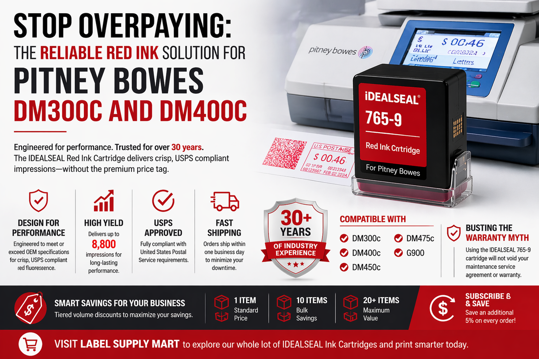 The Red Ink Solution for Pitney Bowes DM300C and DM400C Label Supply Mart