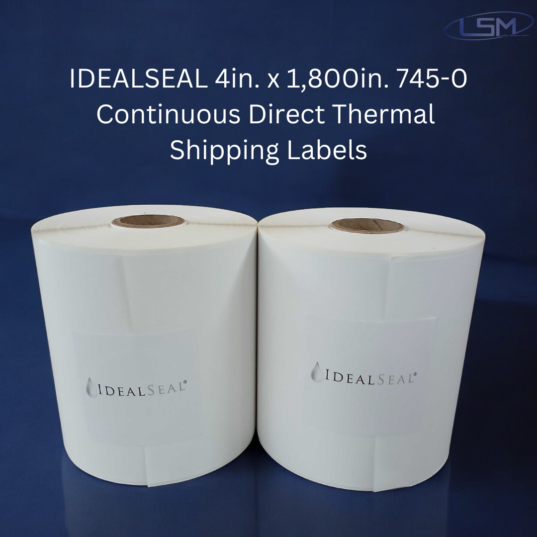 IDEALSEAL Replacement Shipping Labels for PB 745-0, J645,J644, 1E03, 1E23 and 1E26 Label Printers (1 Roll) 4in. x 1,800in Label Supply Mart