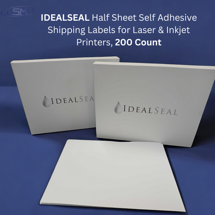 IDEALSEAL Half Sheet Self Adhesive Shipping Labels for Laser & Inkjet Printers, 200 Count Label Supply Mart