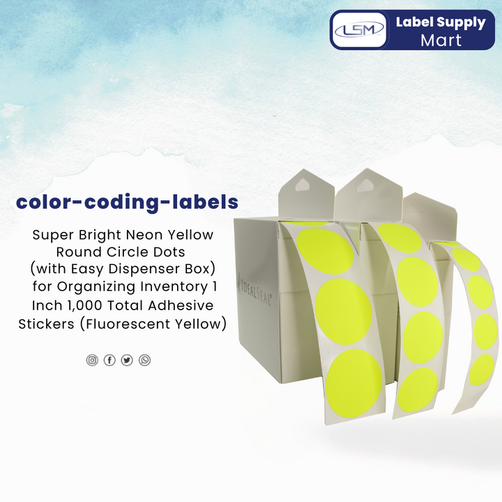 Color Coding Labels Super Bright Neon Yellow Round Circle Dots for Organizing Inventory 1 Inch 500 Total Adhesive Stickers (Fluorescent Yellow) Label Supply Mart