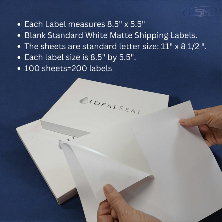 IDEALSEAL Half Sheet Self Adhesive Shipping Labels for Laser & Inkjet Printers, 200 Count Label Supply Mart