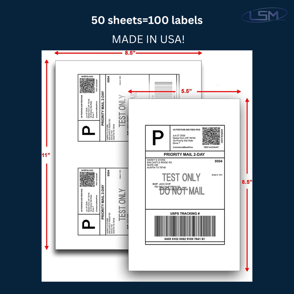IDEALSEAL Half Sheet Self Adhesive Shipping Labels for Laser & Inkjet Printers, 100 Count Label Supply Mart
