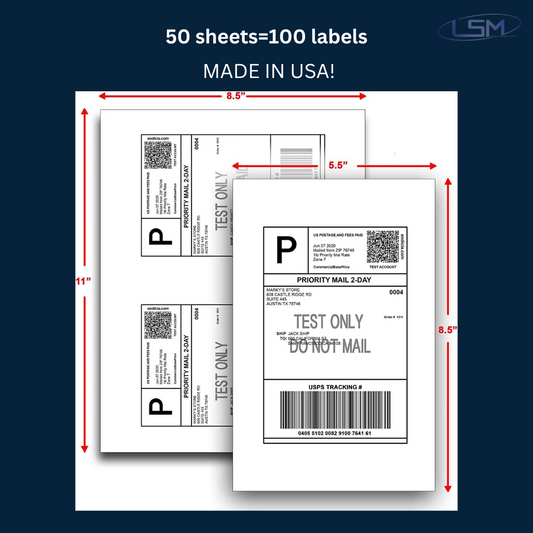 IDEALSEAL Half Sheet Self Adhesive Shipping Labels for Laser & Inkjet Printers, 100 Count Label Supply Mart