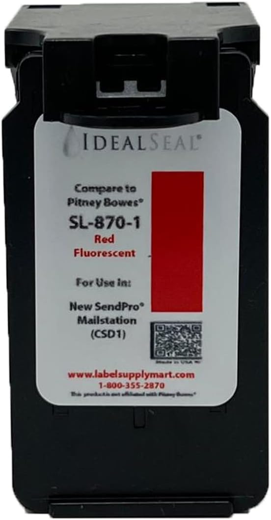 IDEALSEAL Replacement Postage Ink for SL-870-1 Red Ink Cartridge + (100 Compatible PB 612-9 Labels) sendpro mailstation PB SL-870-1 CSD1 Ink Cartridge SL-870-1 Ink Cartridge sendpro Mailstation Ink