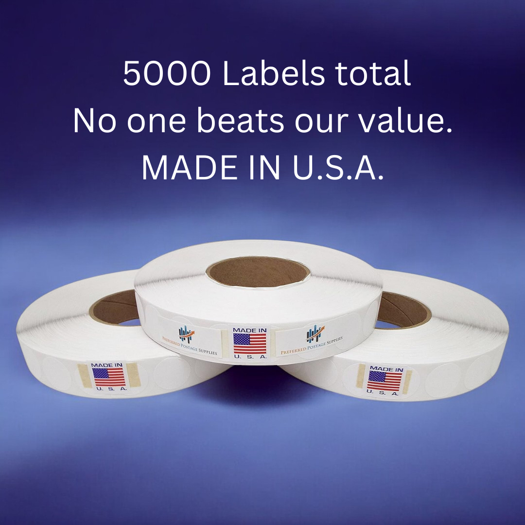 Preferred Mailing Supplies PPS3-5000WL 1" Wafer Tab Seals (No Perf) 5000 Tabs Per Roll (3 Rolls Per Box) Save Big, USPS Approved, White Label Supply Mart