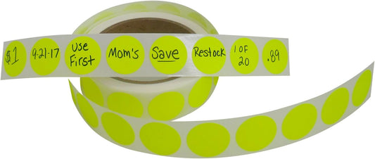 Color Coding Labels Super Bright Neon Yellow Round Circle Dots for Organizing Inventory 1 Inch 1,000 Total Adhesive Stickers