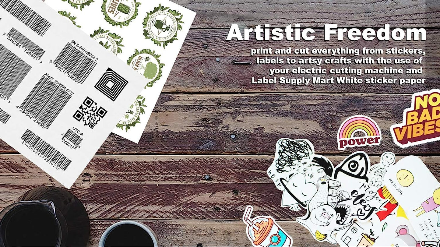 Sticker Paper, Sheets, White Matte, 8.5 x 11 Full Sheet Label, Inkjet or Laser Printer (500 Sheets)
