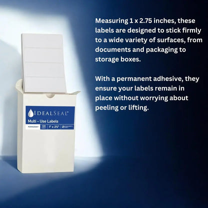 Ideal Seal All-Purpose Labels, 1 x 2.75 inches, White Pack of 128, 4 Labels per Sheet, 32 Sheets Label Supply Mart