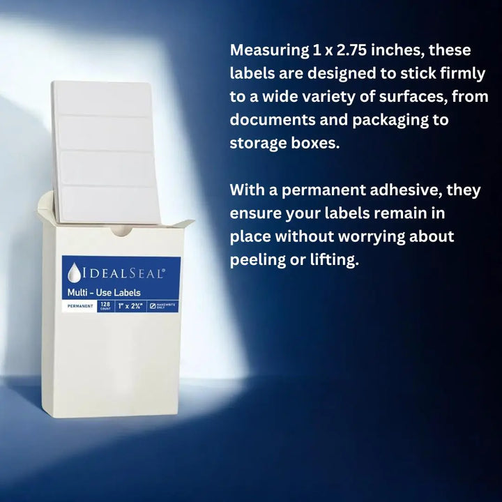Ideal Seal All-Purpose Labels, 1 x 2.75 inches, White Pack of 128, 4 Labels per Sheet, 32 Sheets Label Supply Mart