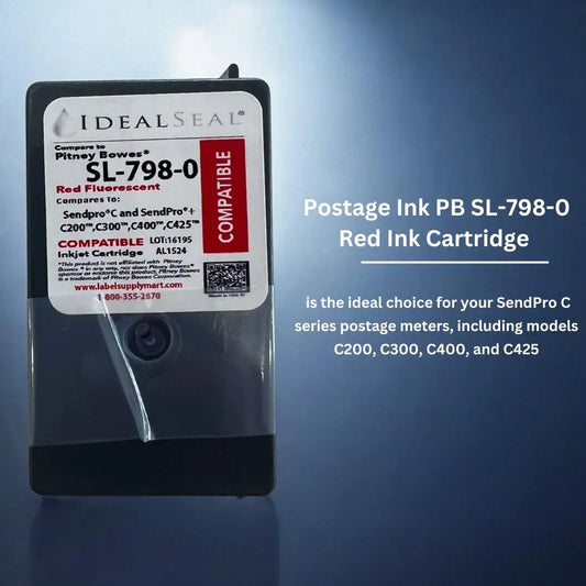 Pitney Bowes SL-798-0 Compatible Red Ink Cartridge for  Sendpro C200, C300, C400, C425 Postage Meters For Sendpro C and Sendpro + Ideal Seal